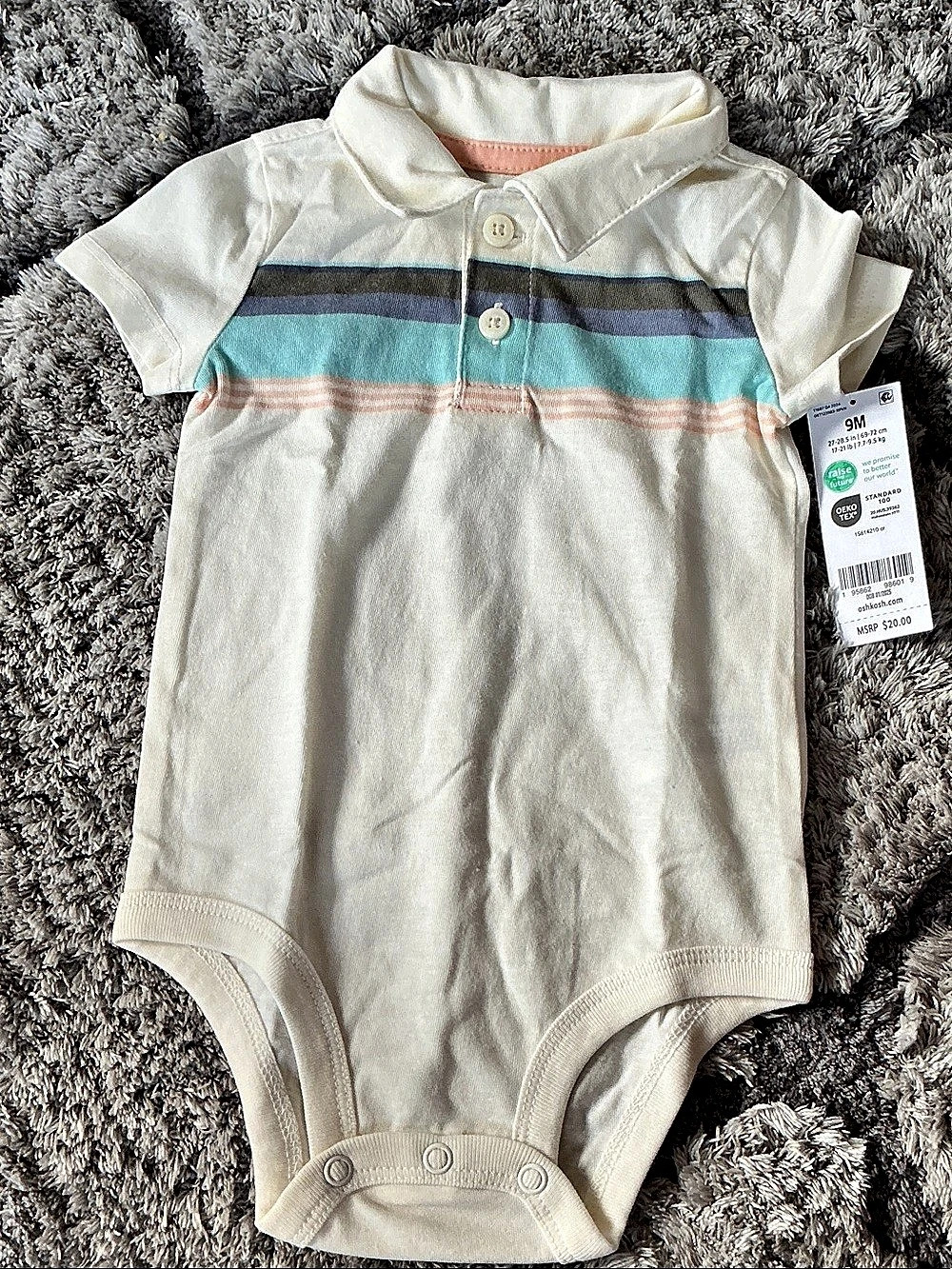 OshKosh B'gosh Baby Striped Polo Short-Sleeve Bodysuit White & Blue 9M